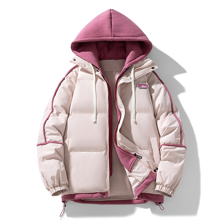Damen Kurz geschnittene Steppjacke mit kontrastierender Fleece‑Kapuze und Kordelzug Drune