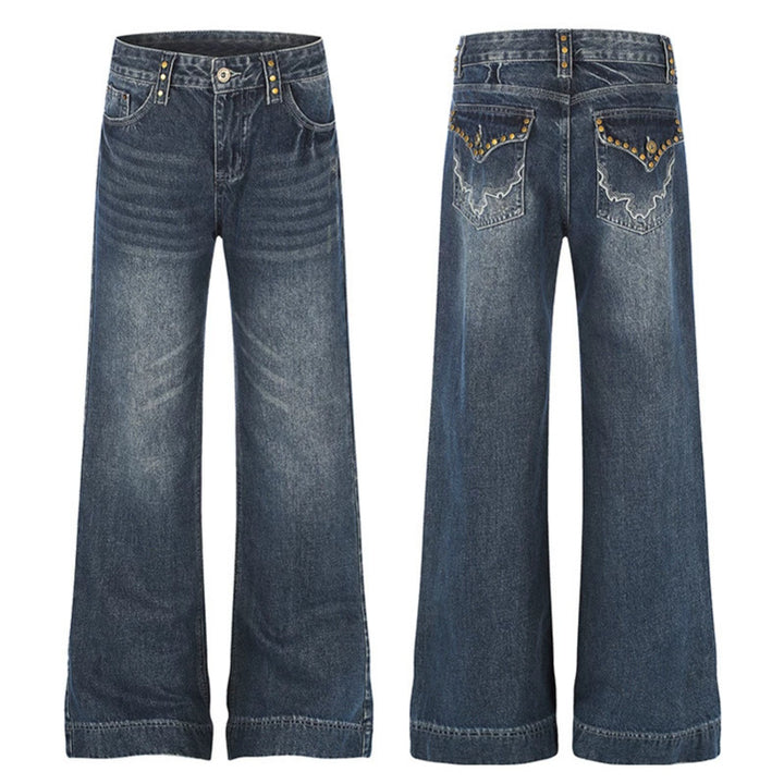 Damen Weite High‑Waist Denim Palazzo-Jeans mit weitem Bein und Vintage-Waschung Drune