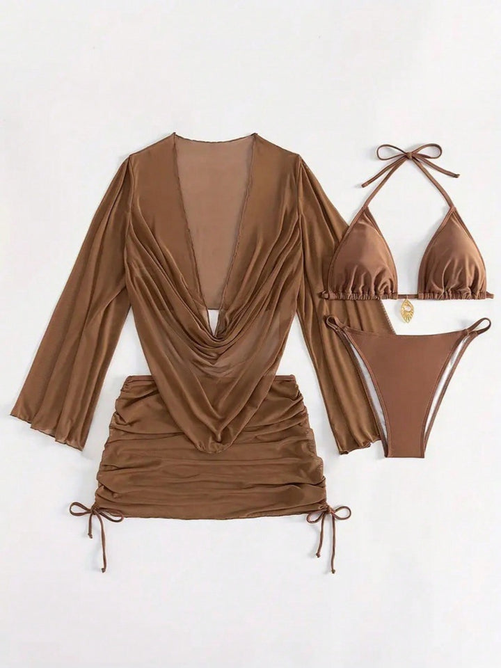 Damen Bikini-Set mit raffinierter Wickelbluse und halbtransparentem Rock Drune