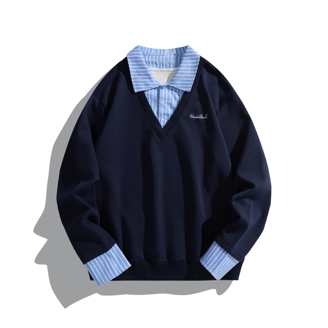 Unisex Oversize-Layering-Pullover mit integriertem Hemdkragen Drune