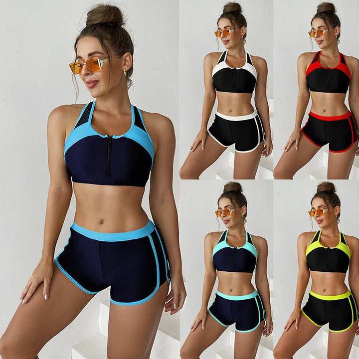 Damen Sportliche Bikinioberteil mit Reißverschluss und Shorts Drune