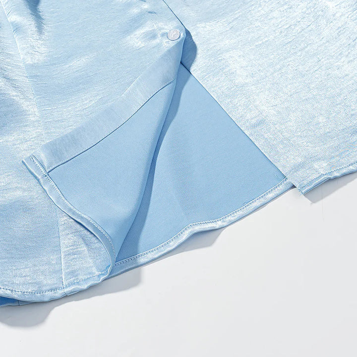 Damen nan glänzende Satinbluse mit Hemdkragen und taillierten Abnähern Drune