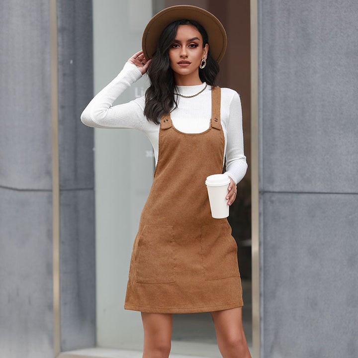 Damen Latzkleid mit praktischen Taschen und verstellbaren Trägern Drune