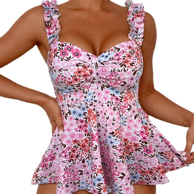 Damen Blümchen Badeanzug mit Rüschendetails Drune