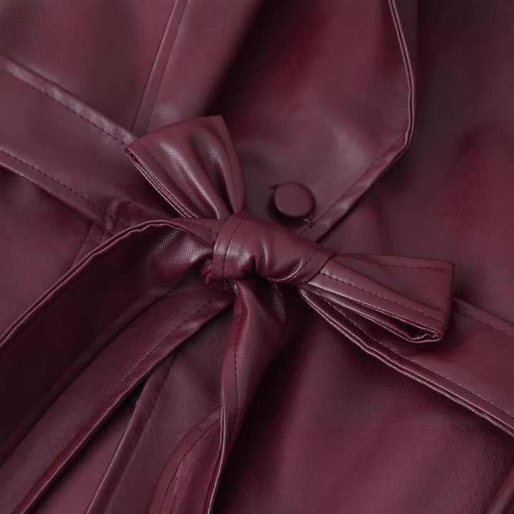 Damen Kunstleder Blazerjacke mit tailliertem Schnitt und schickem Bindegürtel Drune