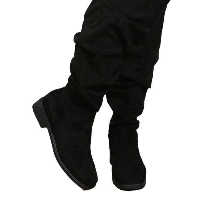 Damen kniehohe Schaftstiefel im Slouch-Look aus Veloursimitat mit rutschfester Gummisohle Drune