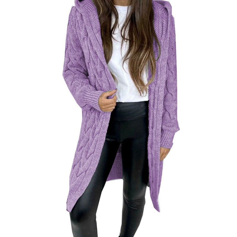 Damen Strickmantel mit Kapuze und Kabelmuster Drune