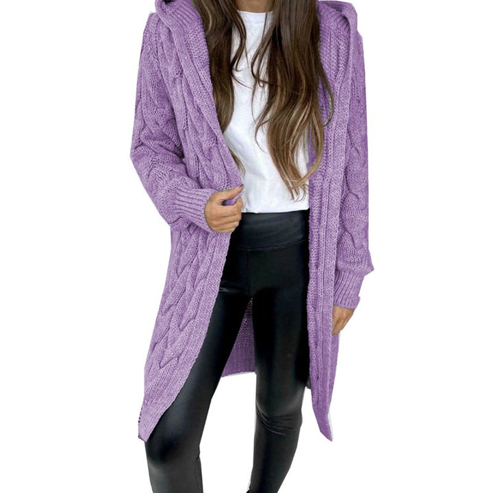 Damen Strickmantel mit Kapuze und Kabelmuster Drune