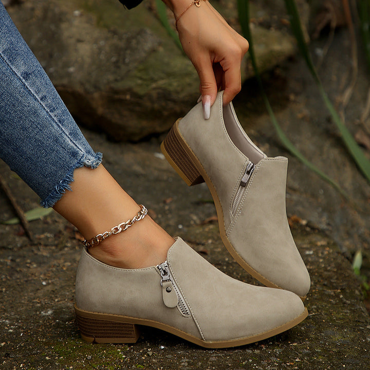 Damen Elegante Stiefeletten mit modischem Reißverschluss und komfortablem Blockabsatz Drune