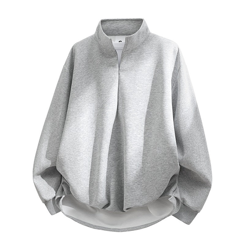 Unisex Oversize-Sweatshirt mit Stehkragen, Halbreißverschluss und ballonförmigem Saum Drune
