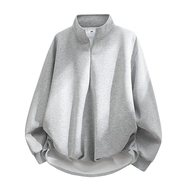 Unisex Oversize-Sweatshirt mit Stehkragen, Halbreißverschluss und ballonförmigem Saum Drune