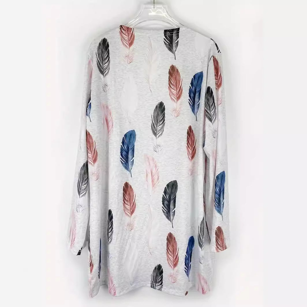 Damen Langer Cardigan mit floralem Muster und praktischen Taschen Drune