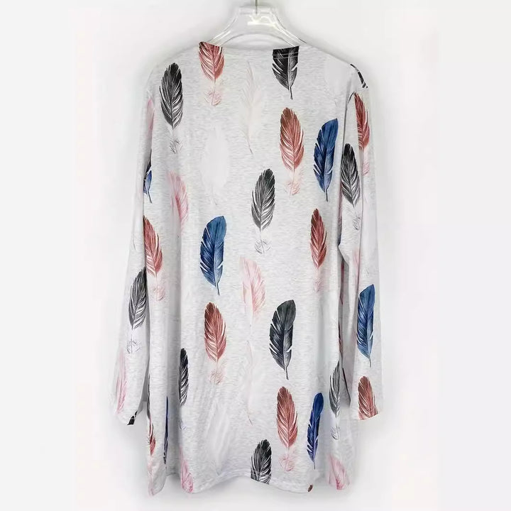 Damen Langer Cardigan mit floralem Muster und praktischen Taschen Drune