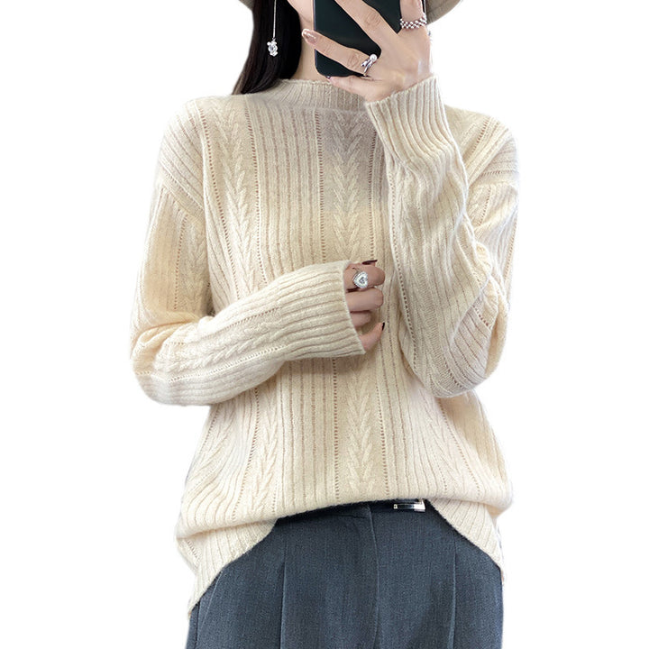 Damen Kaschmirähnlicher Feinstrick-Mockneckpullover mit Ajour‑Zopfmuster und lässiger Oversize‑Passform Drune
