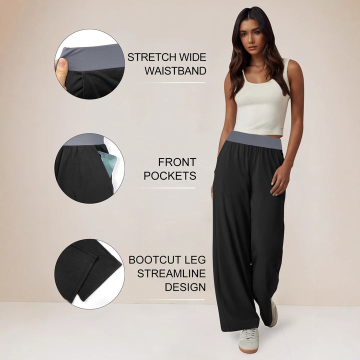 Damen Weite Komfort-Loungehose mit hohem Softbund und Seitentaschen Drune
