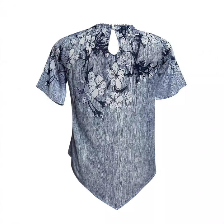 Damen nan zweilagiges Blusenkleid mit asymmetrischem Stufensaum, floraler Druckpasse und Flügelärmeln Drune