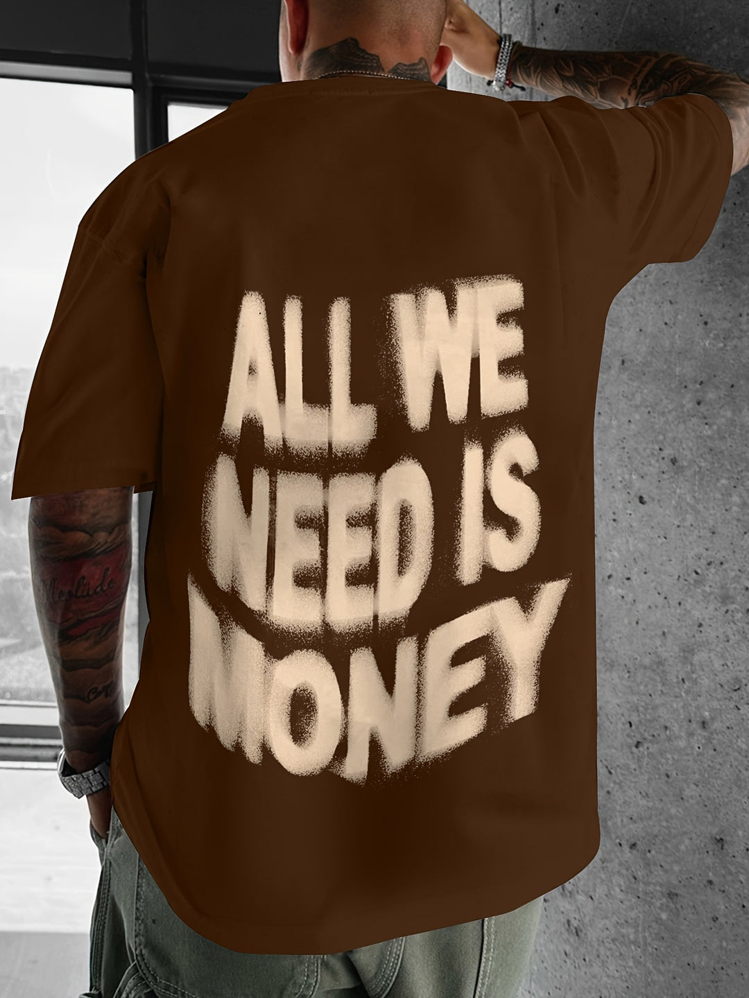 Herren Oversized T-Shirt mit großflächigem Vintage-Blumenprint und Rücken-Slogan Drune