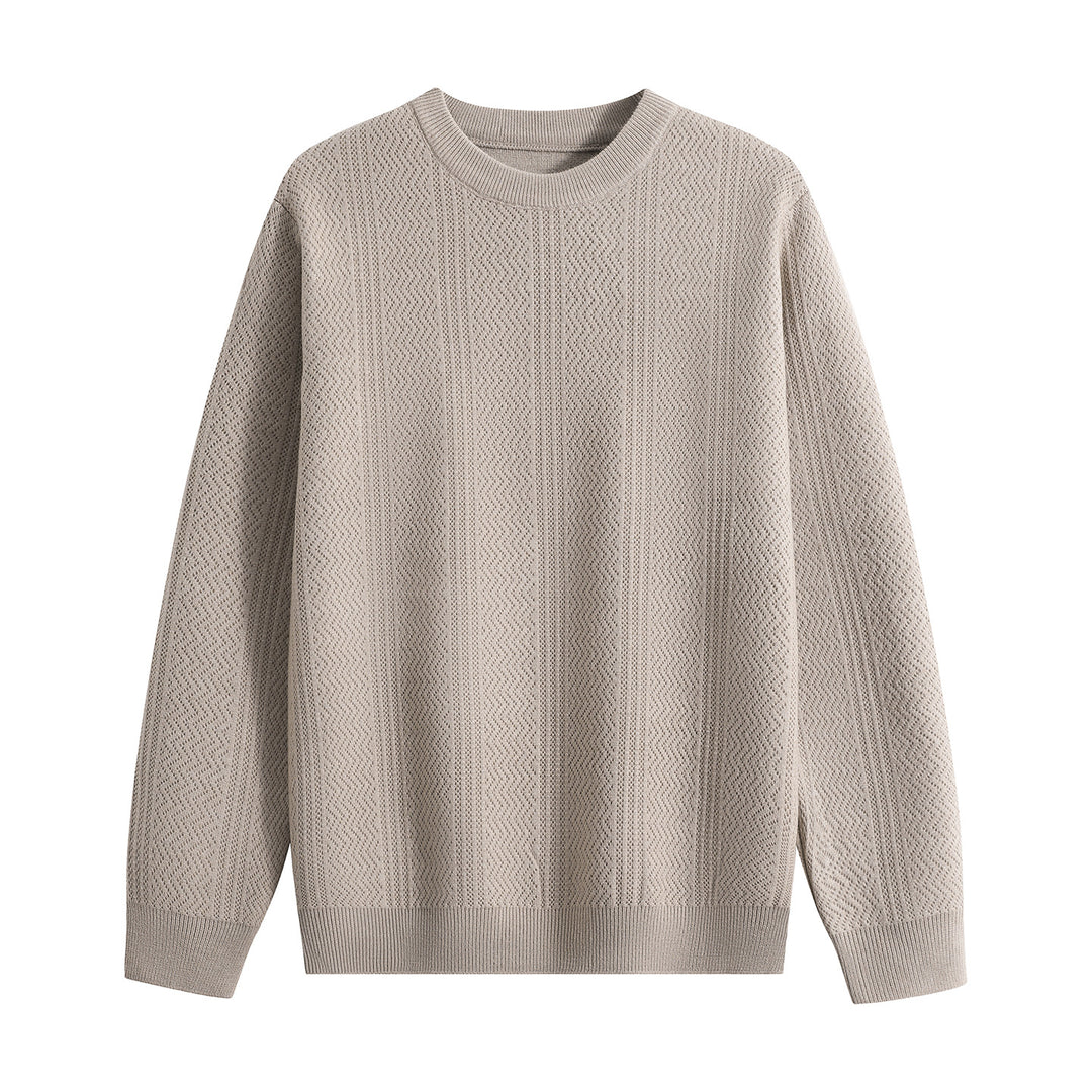 Unisex Strukturierter Rundhals-Strickpullover mit Ajourmuster Drune