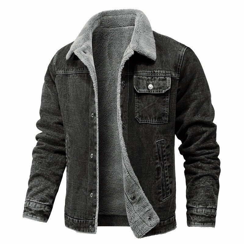 Herren Vintage Denimjacke mit Sherpa-Futter, Hemdkragen und funktionalen Taschen Drune