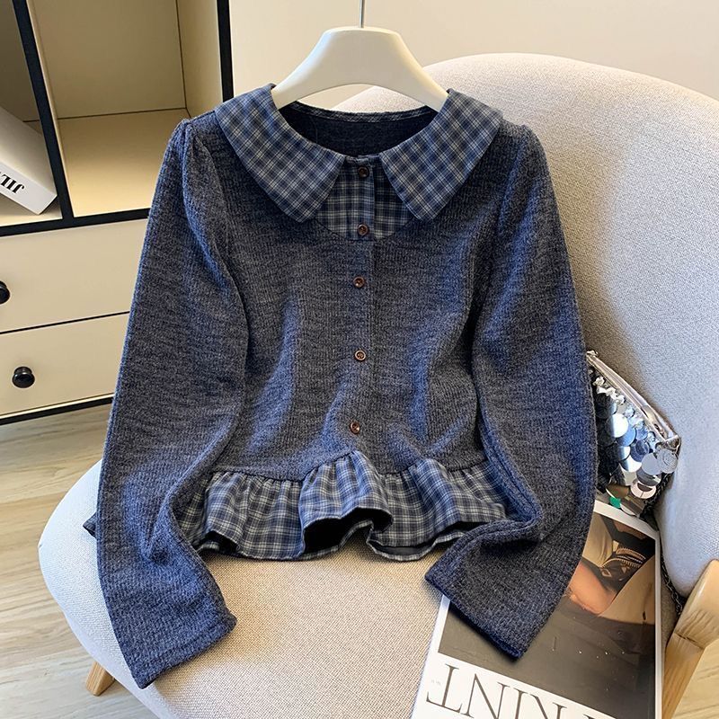 Damen modischer Strickpullover mit Hemdblusen-Details Drune