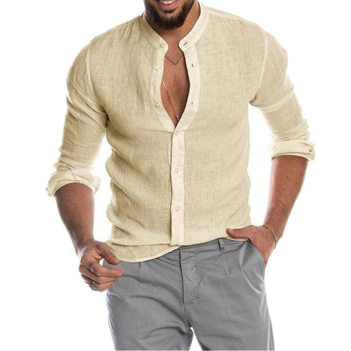 Herren lässiges Leinenhemd mit modischem Henley-Ausschnitt und hochwertiger Knopfdetail Drune
