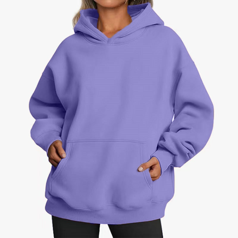 Damen nan weicher Oversize-Kapuzenpullover mit asymmetrischem Saum Kängurutasche und überschnittener Schulter Drune