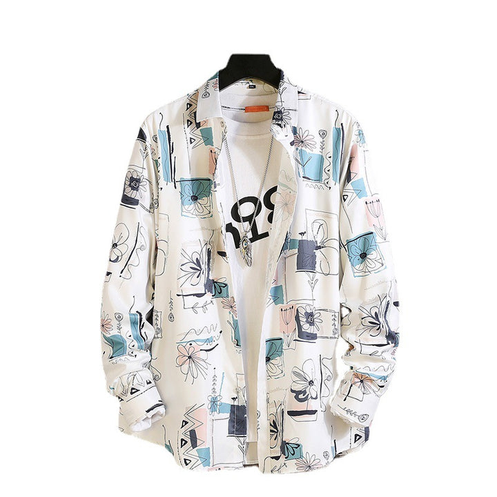 Herren nan langärmliges Hemd mit offenem Reverskragen, kontrastivem Blumenprint und lässiger Regular-Fit Silhouette Drune
