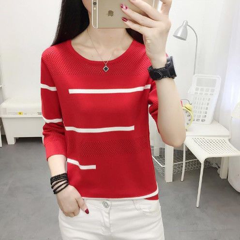 Damen lässiger Feinstrickpullover mit modischem Streifenmuster Drune