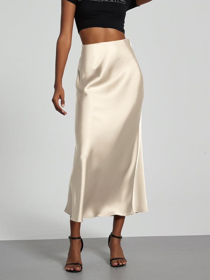 Damen-Satinrock mit hoher Taille und Midi-Länge