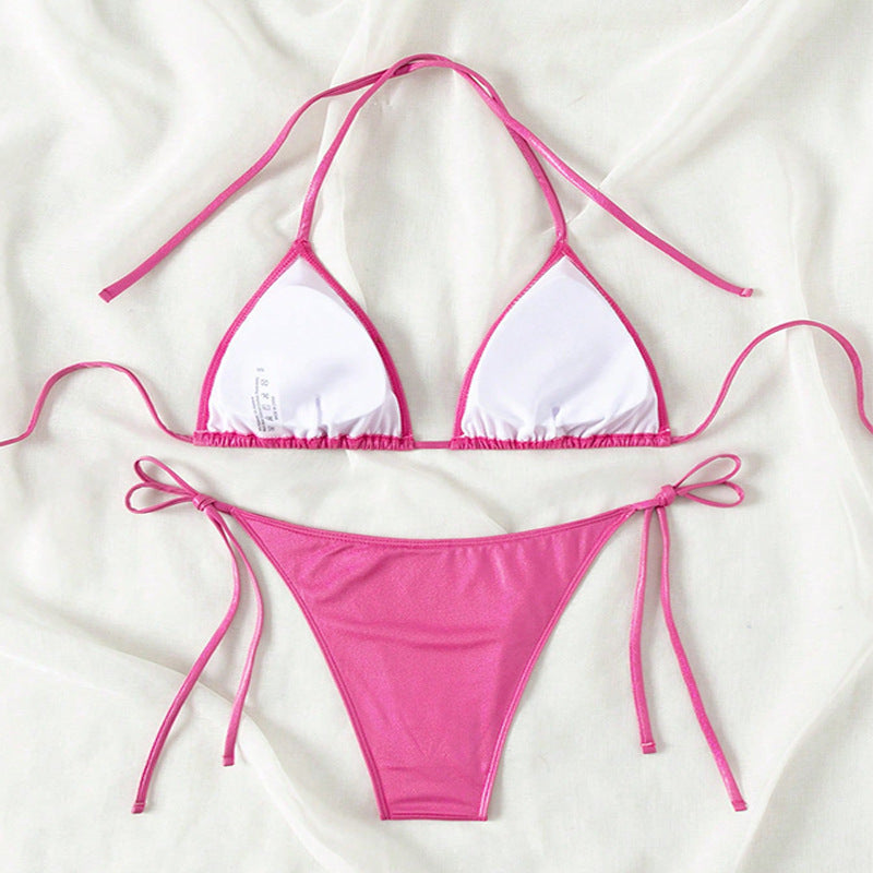 Damen Triangle-Bikini mit verstellbaren Bindebändern und glänzender Oberfläche Drune