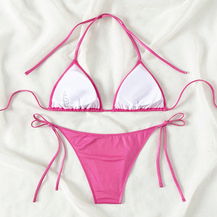 Damen Triangle-Bikini mit verstellbaren Bindebändern und glänzender Oberfläche Drune