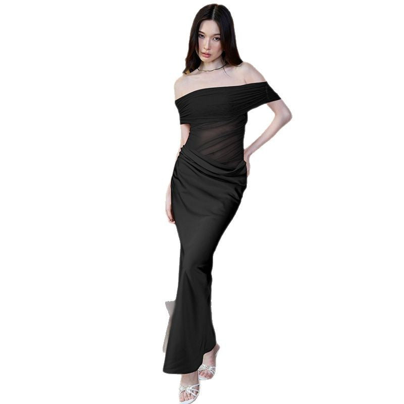 Damen Elegantes schulterfreies Maxikleid mit fließendem Rock Drune
