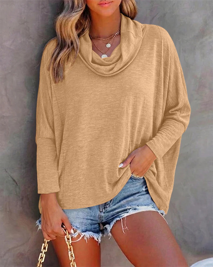 Damen Oversized Schalkragen-Longsleeve mit Fledermausärmeln Drune