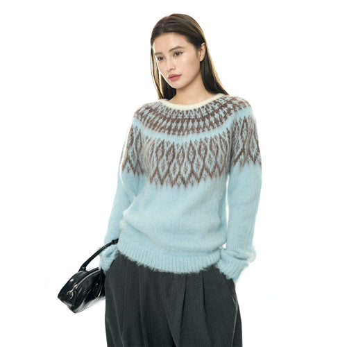 Damen Rundhals-Pullover mit Norweger-Jacquard und Mohair-Optik Drune