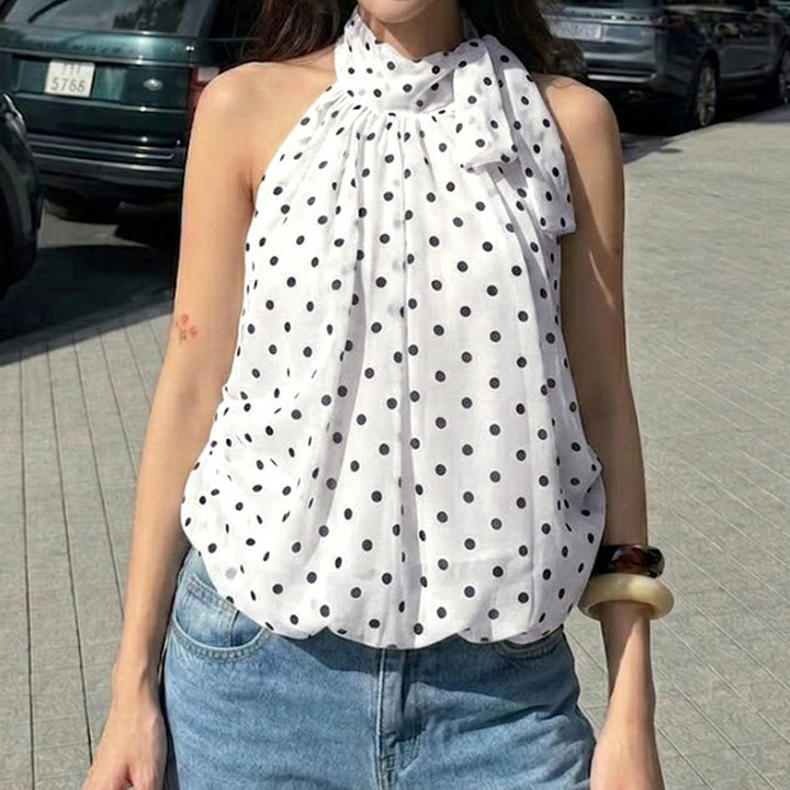 Damen Haltertop mit Polka-Dots und Schleifenakzent Drune