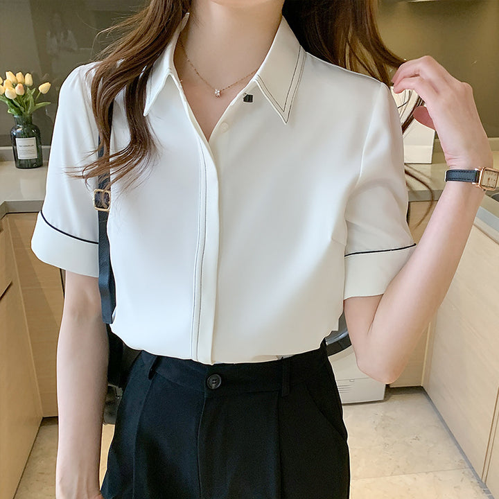 Damen Kurzarm Bluse mit klassischem Kragen und eleganten Akzenten Drune