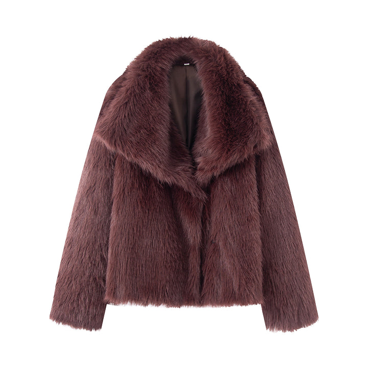 Damen nan kurze Kunstfelljacke mit extra großem Schalkragen und luxuriöser Softwattierung Drune
