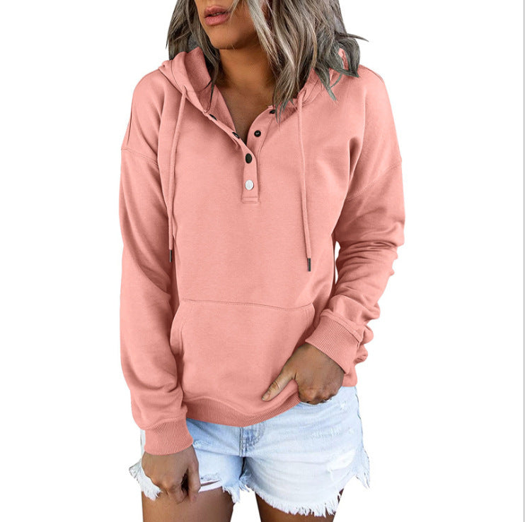 Damen Sportlicher Hoodie mit Knopfleiste und lässigem Schnitt Drune