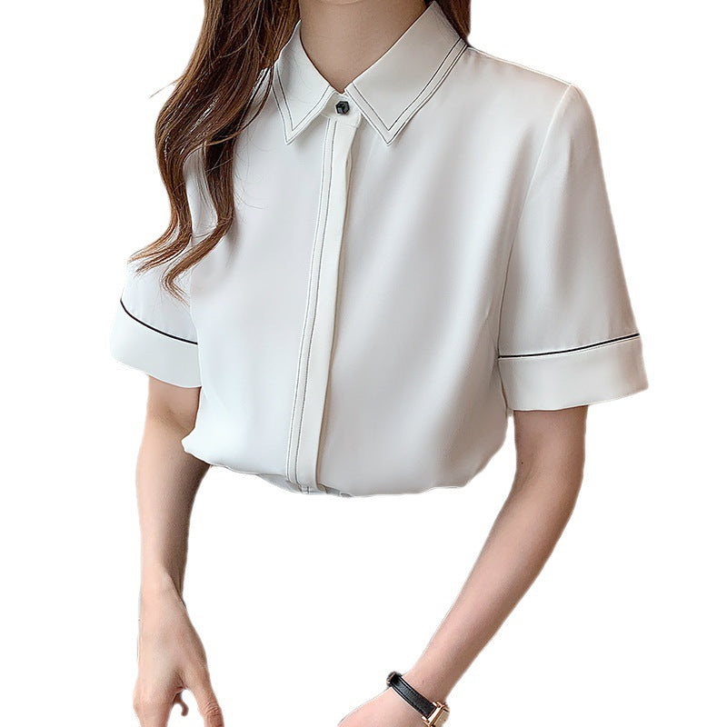 Damen Kurzarm Bluse mit klassischem Kragen und eleganten Akzenten Drune