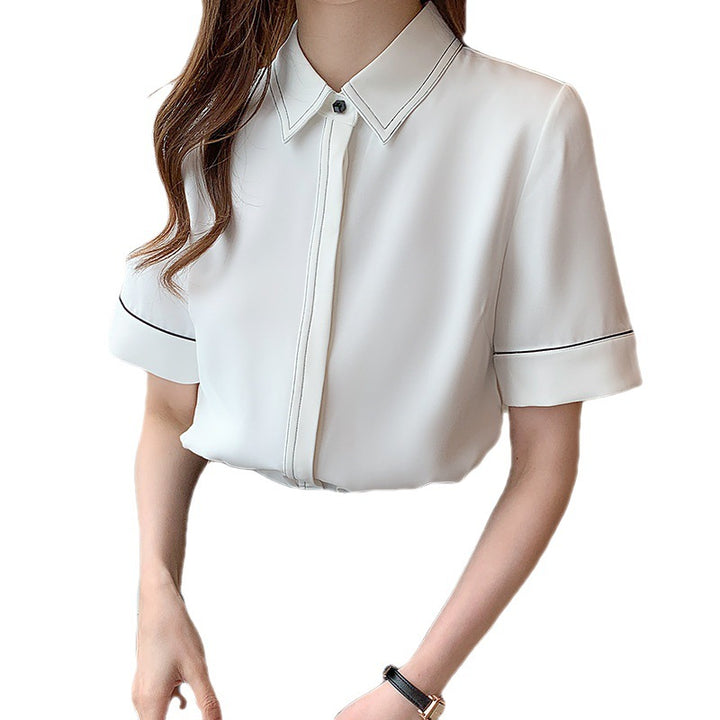 Damen Kurzarm Bluse mit klassischem Kragen und eleganten Akzenten Drune