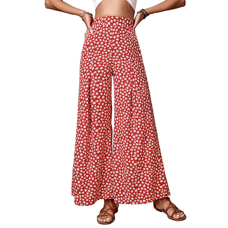 Damen High‑Waist Palazzo‑Hose mit weitem, fließendem Bein und floralem Alloverprint Drune