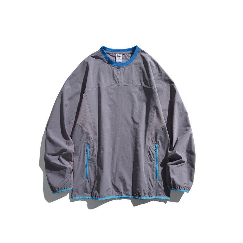 Unisex Leichter technischer Oversize-Pullover mit Rundhalsausschnitt, Reißverschlusstaschen und kontrastierten Abschlüssen Drune
