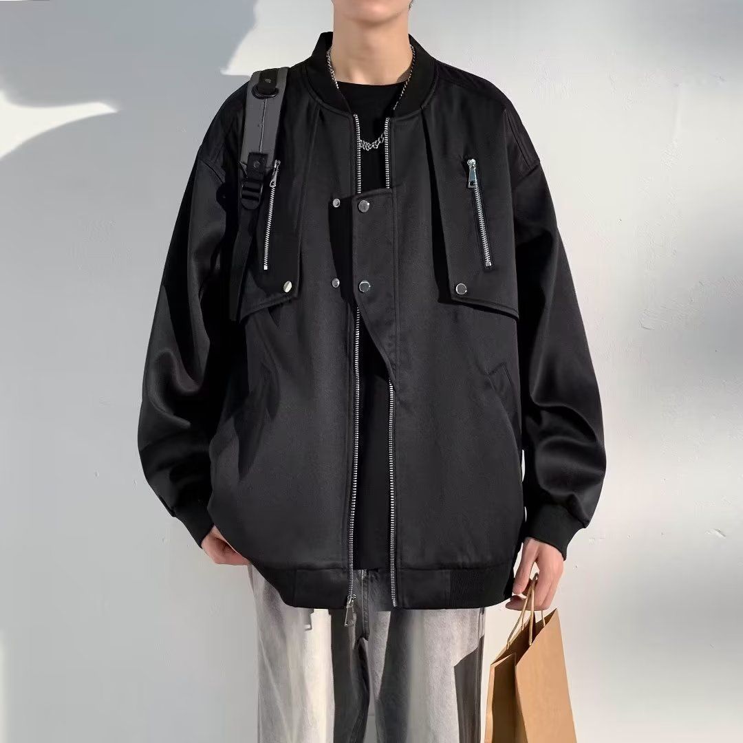 Damen modische Bomberjacke mit funktionalen Reißverschlusstaschen und lockerer Passform Drune