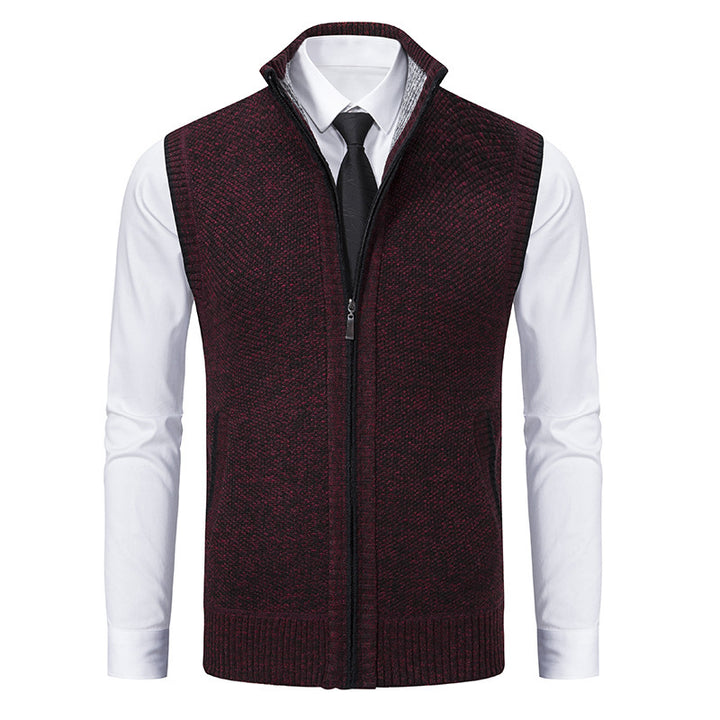 Herren elegante Strickweste mit hohem Kragen und praktischen Reißverschlusstaschen Drune