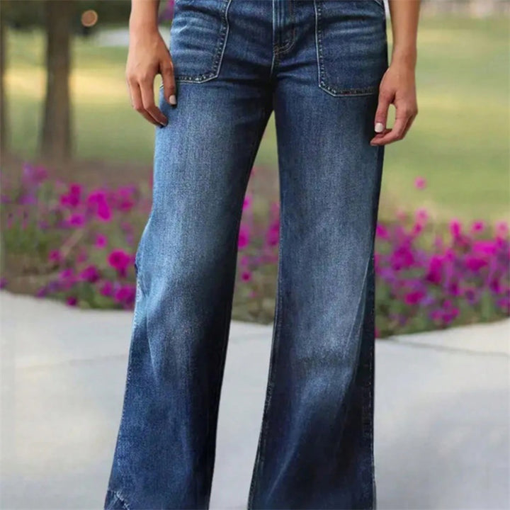 Damen Hochtaillierte Denim-Jeans mit weitem Schlagbein und aufgesetzten Vordertaschen Drune