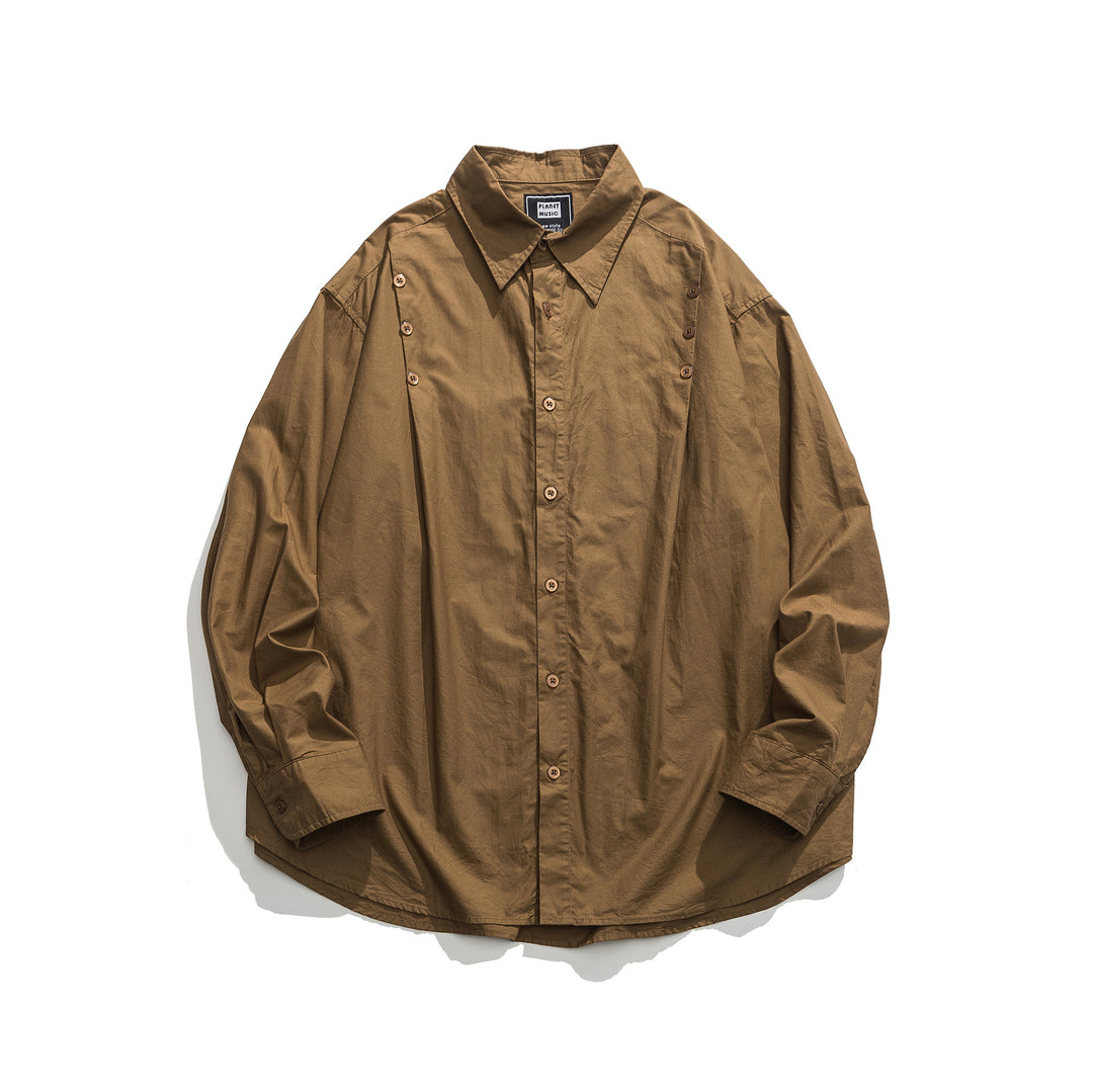 Unisex Oversized Hemdjacke mit seitlichen Zierknopfreihen und gerundetem Saum Drune