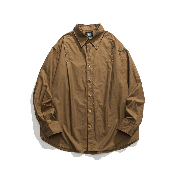Unisex Oversized Hemdjacke mit seitlichen Zierknopfreihen und gerundetem Saum Drune