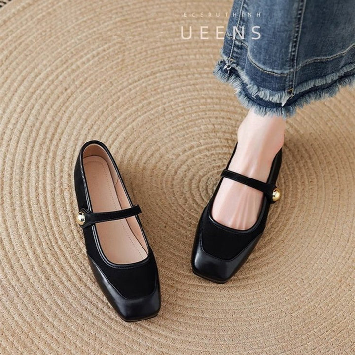 Damen klassische Mary Jane Ballerinas mit modischer Schnallenapplikation Drune