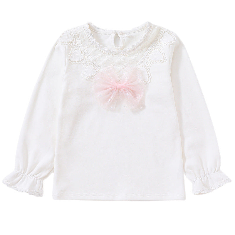 Mädchen Langarmshirt mit niedlicher Spitzenverzierung und Schleifendekor Drune