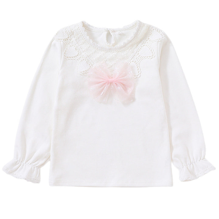 Mädchen Langarmshirt mit niedlicher Spitzenverzierung und Schleifendekor Drune